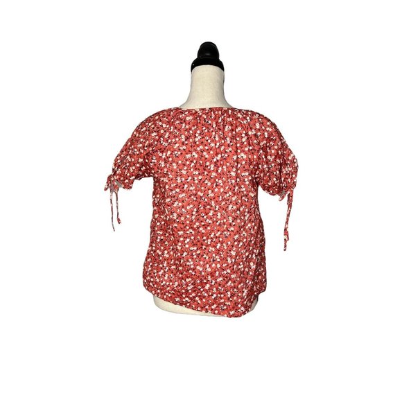 Universal Thread Red Floral Print Tie Neck Short Sleeve Top Women's Size Small S - Picture 3 of 7